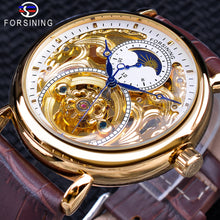 Load image into Gallery viewer, Forsining Luxury White Gold Display Brown Leather