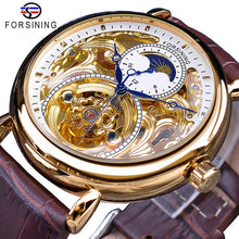 Load image into Gallery viewer, Forsining Luxury White Gold Display Brown Leather