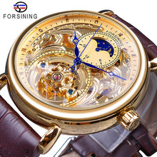 Load image into Gallery viewer, Forsining Luxury White Gold Display Brown Leather