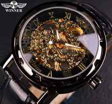 Load image into Gallery viewer, Winner Black Gold Male Clock
