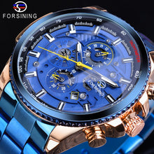 Load image into Gallery viewer, Forsining Rose Golden Case Blue Steel