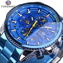 Load image into Gallery viewer, Forsining Rose Golden Case Blue Steel